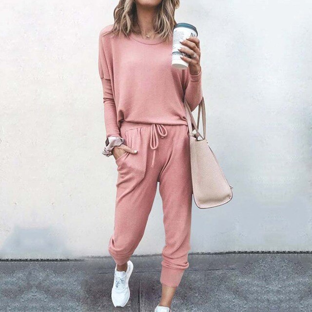 Amelia | Women's Crew Neck Loungewear Set | Drawstring Waist · Trendzeo