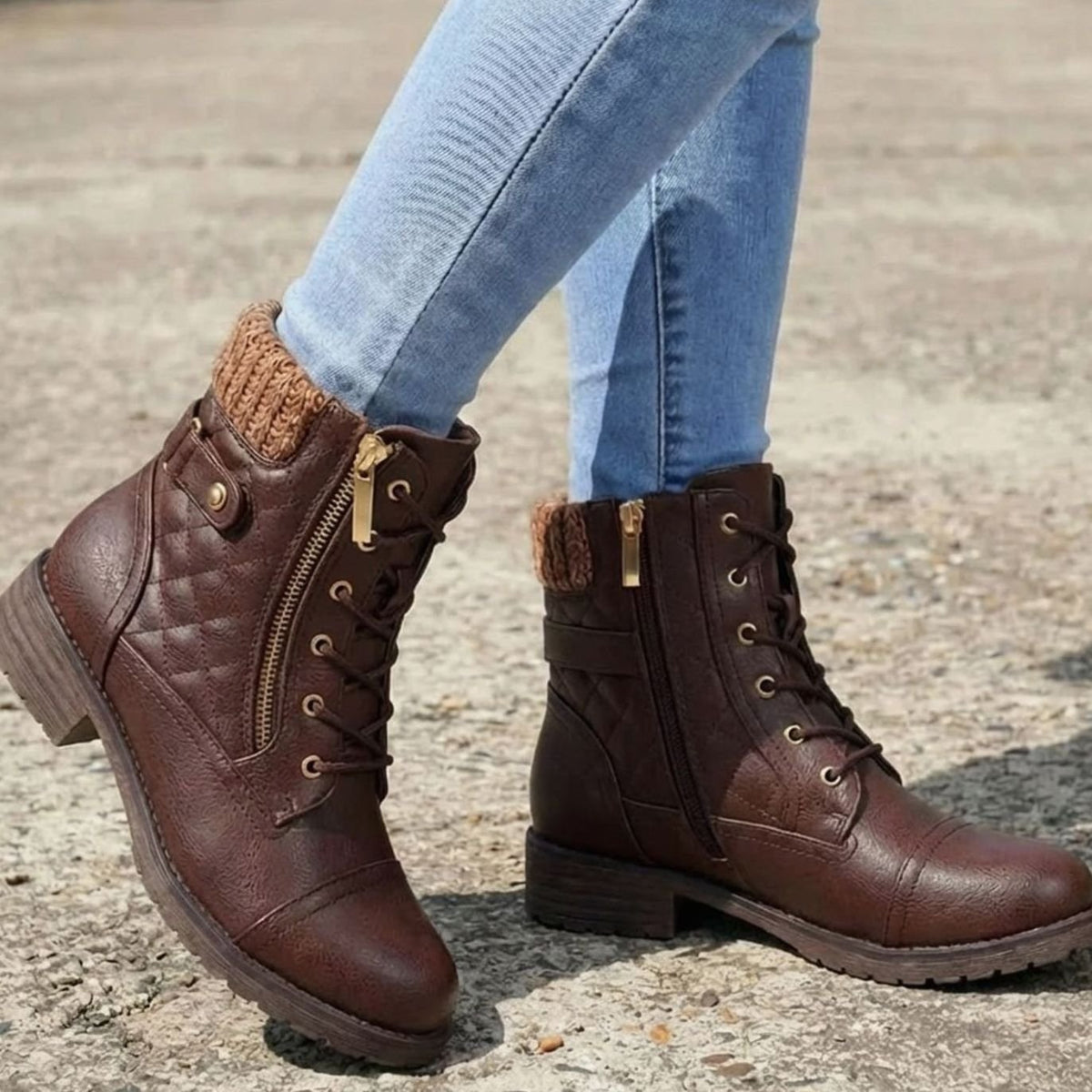 Amelia | Women's Lace-Up Ankle Boots | Side Zip · Trendzeo