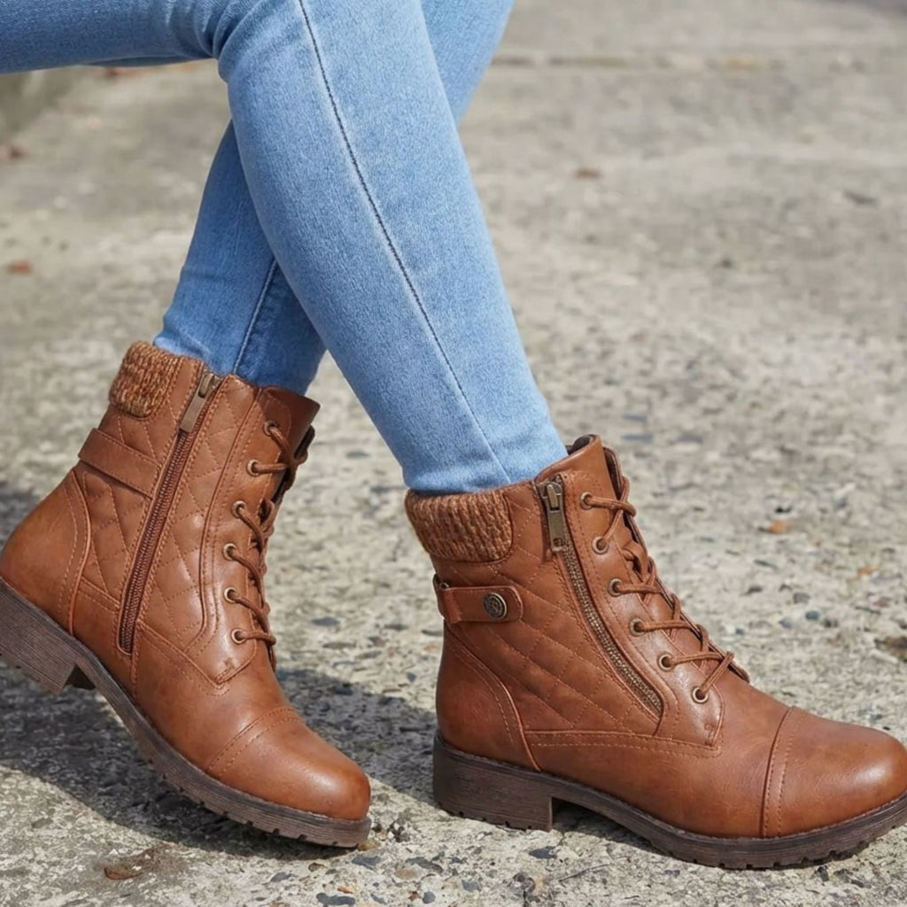 Amelia | Women's Lace-Up Ankle Boots | Side Zip · Trendzeo