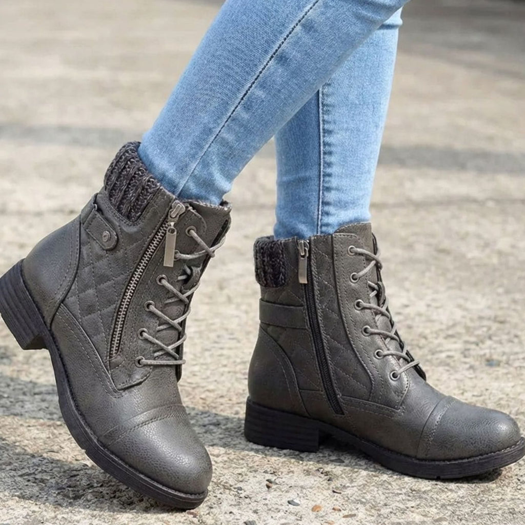 Amelia | Women's Lace-Up Ankle Boots | Side Zip · Trendzeo