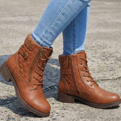 Amelia | Women's Lace-Up Ankle Boots | Side Zip · Trendzeo