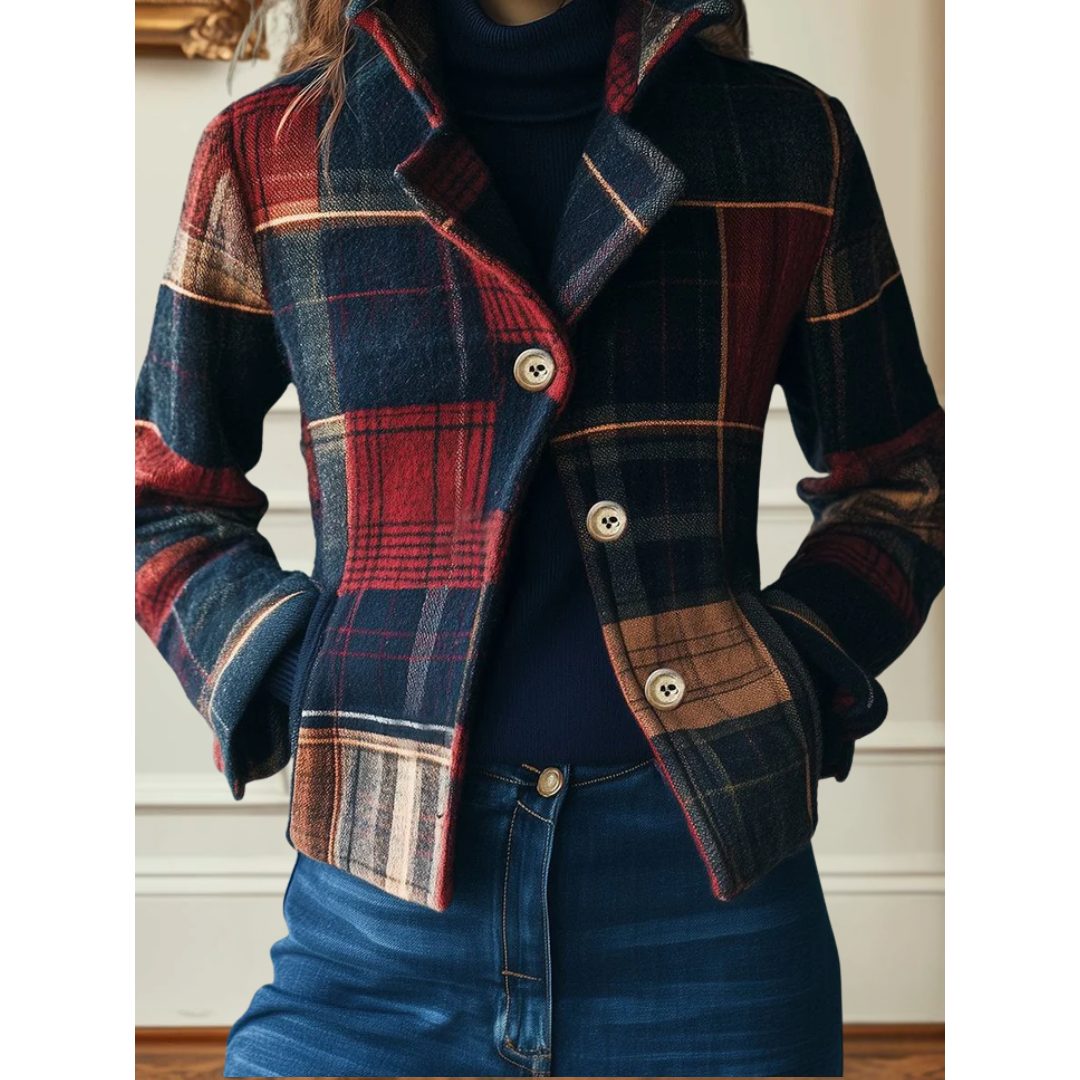 Florence | Women's Plaid Button-Front Jacket | Front Pockets · Trendzeo
