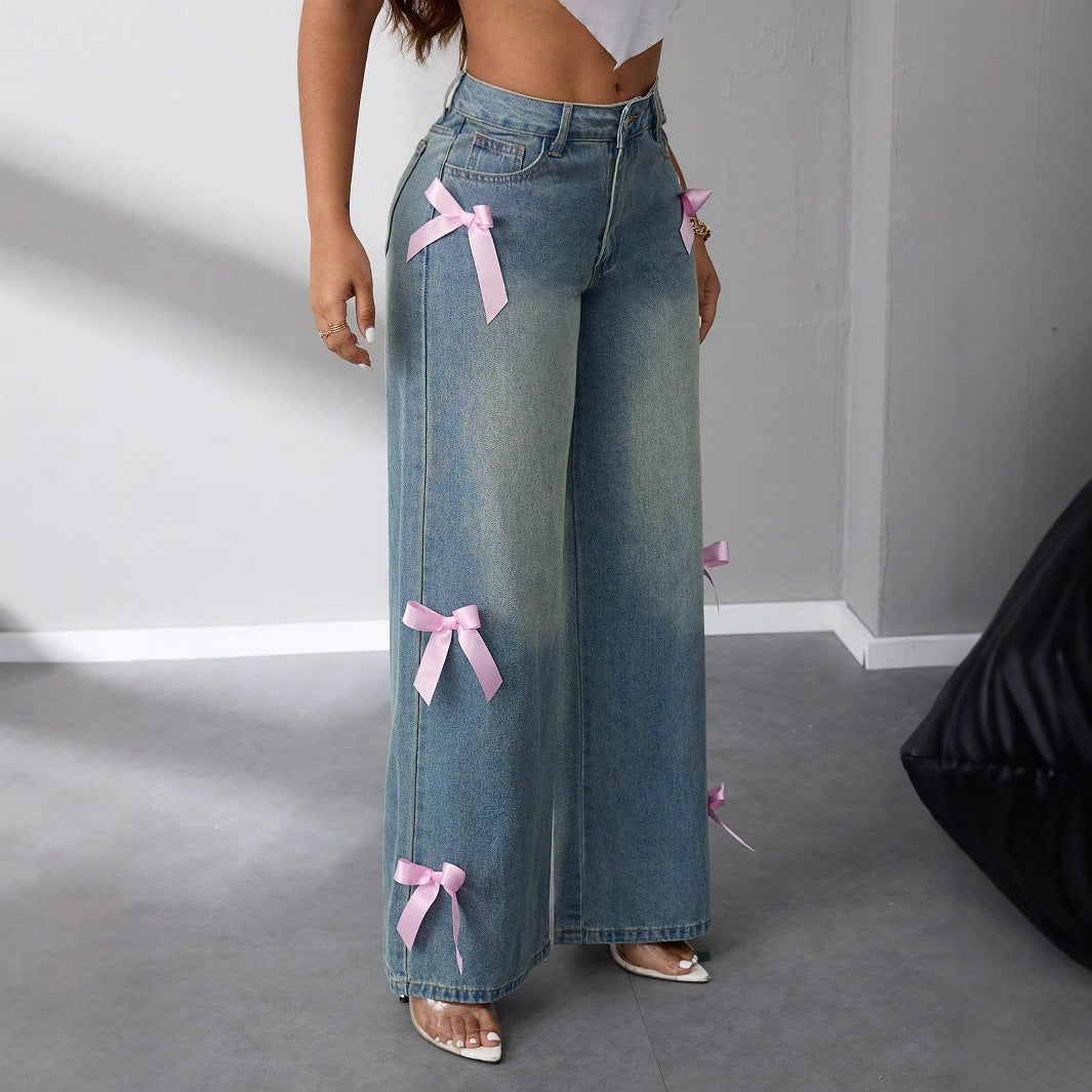 Freya | Women's Wide-Leg Jeans | Bow Detail · Trendzeo