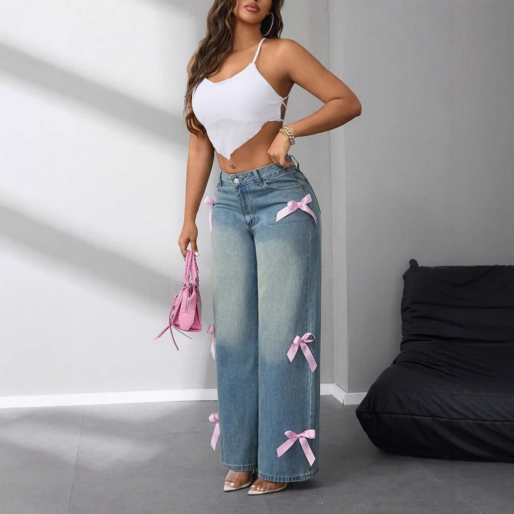 Freya | Women's Wide-Leg Jeans | Bow Detail · Trendzeo