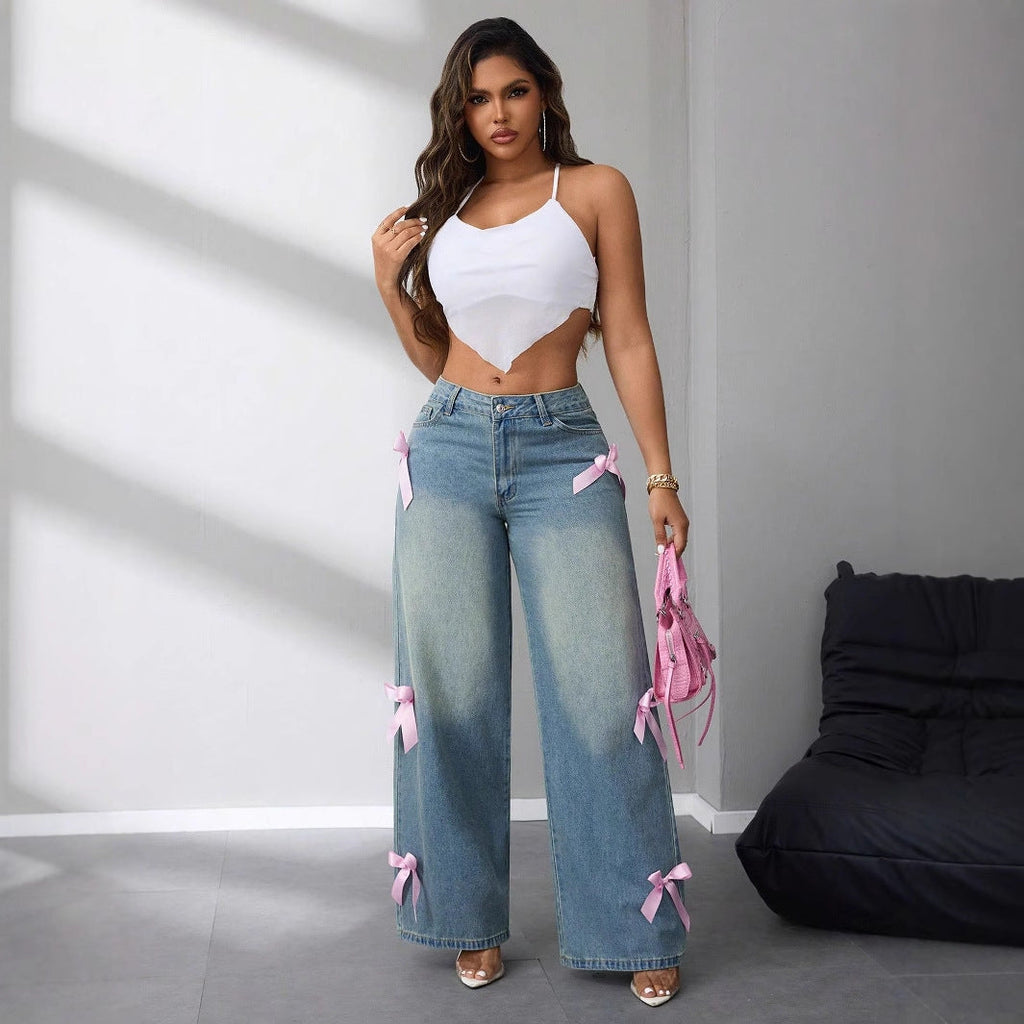Freya | Women's Wide-Leg Jeans | Bow Detail · Trendzeo