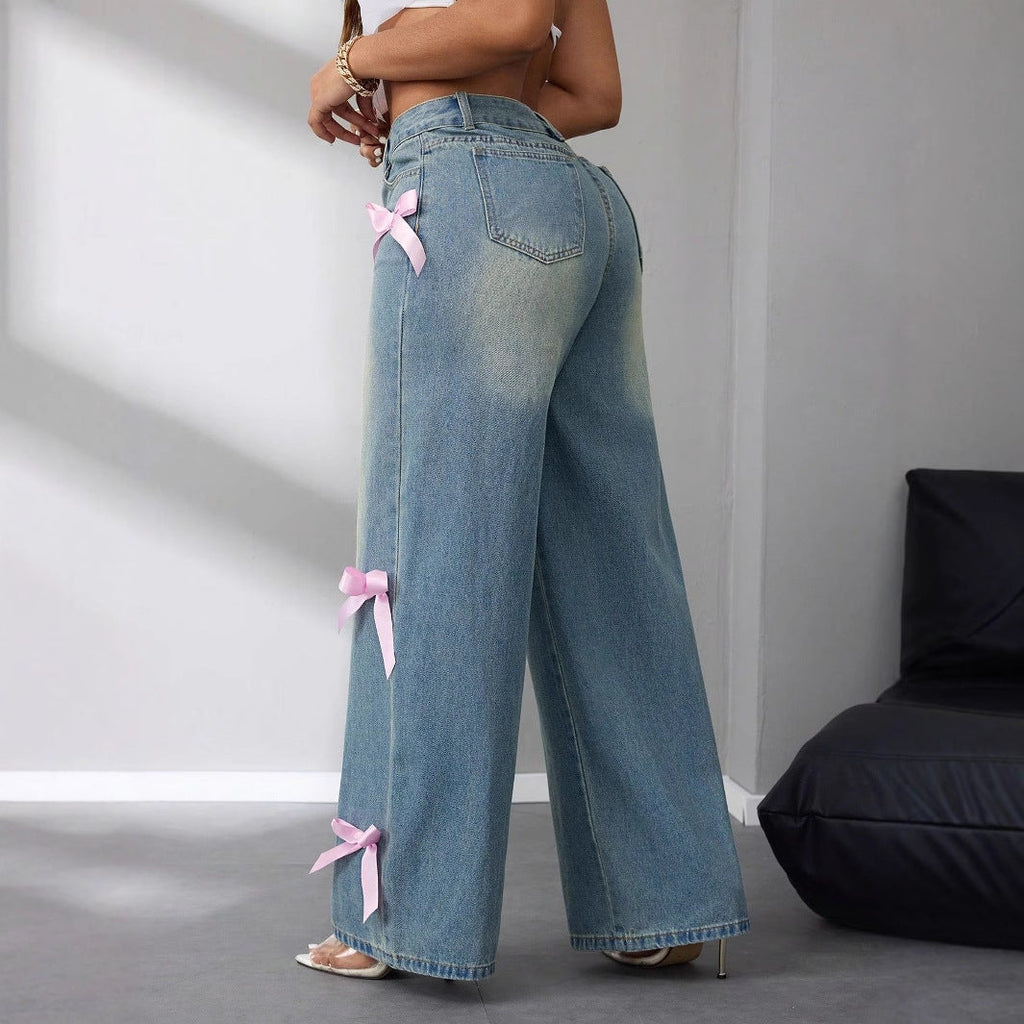 Freya | Women's Wide-Leg Jeans | Bow Detail · Trendzeo