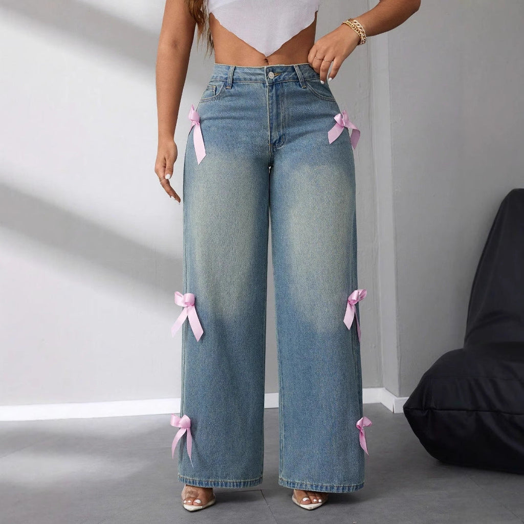 Freya | Women's Wide-Leg Jeans | Bow Detail · Trendzeo