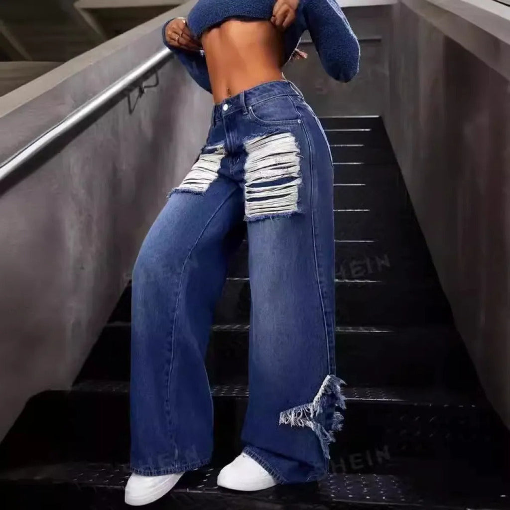 Freya | Women's Wide-Leg Jeans | Distressed Rips · Trendzeo