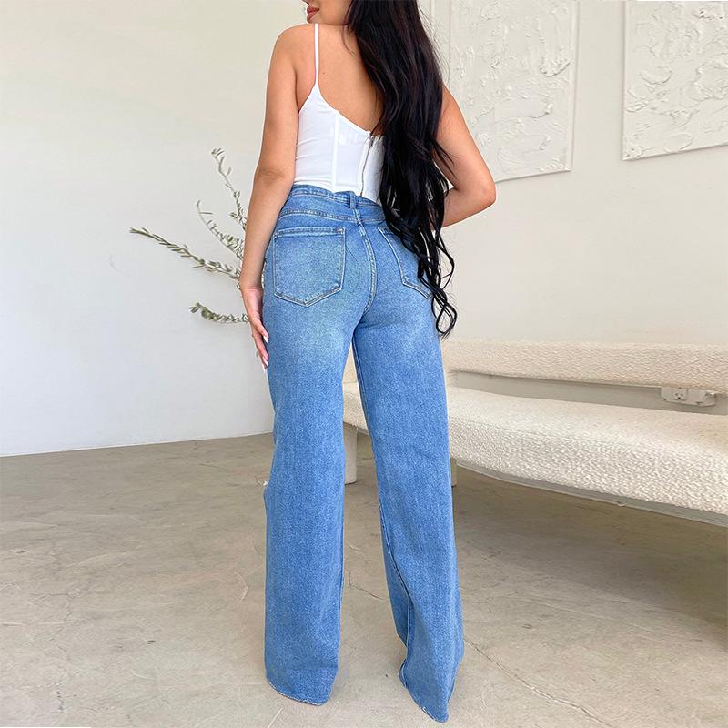 Harper | Women's Wide-Leg Jeans | Ripped Knees · Trendzeo
