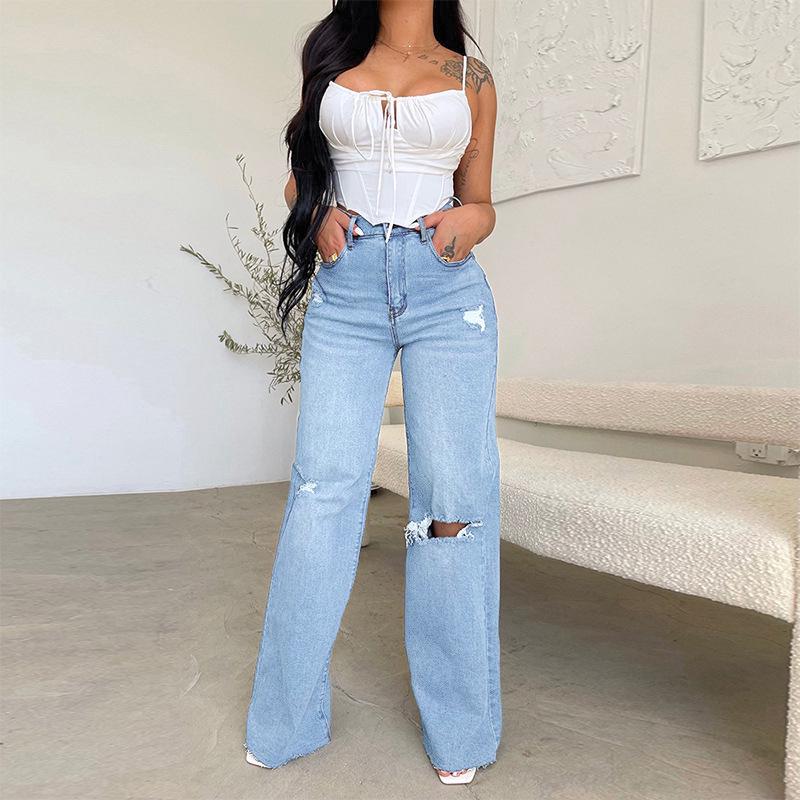 Harper | Women's Wide-Leg Jeans | Ripped Knees · Trendzeo