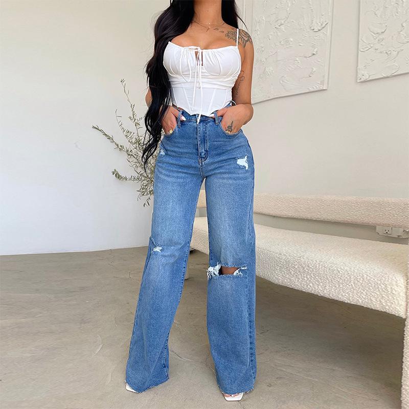 Harper | Women's Wide-Leg Jeans | Ripped Knees · Trendzeo