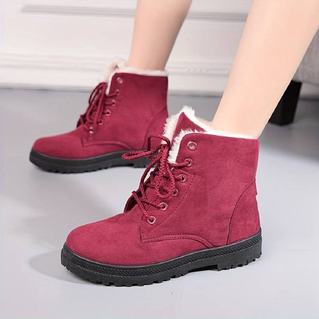 Imogen | Women's Lace-Up Ankle Boots | Faux Fur Trim · Trendzeo