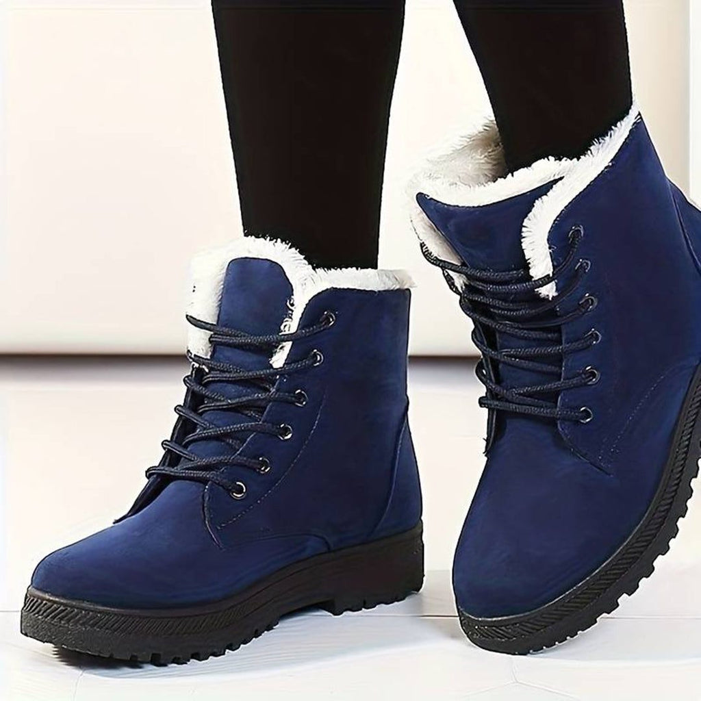 Imogen | Women's Lace-Up Ankle Boots | Faux Fur Trim · Trendzeo