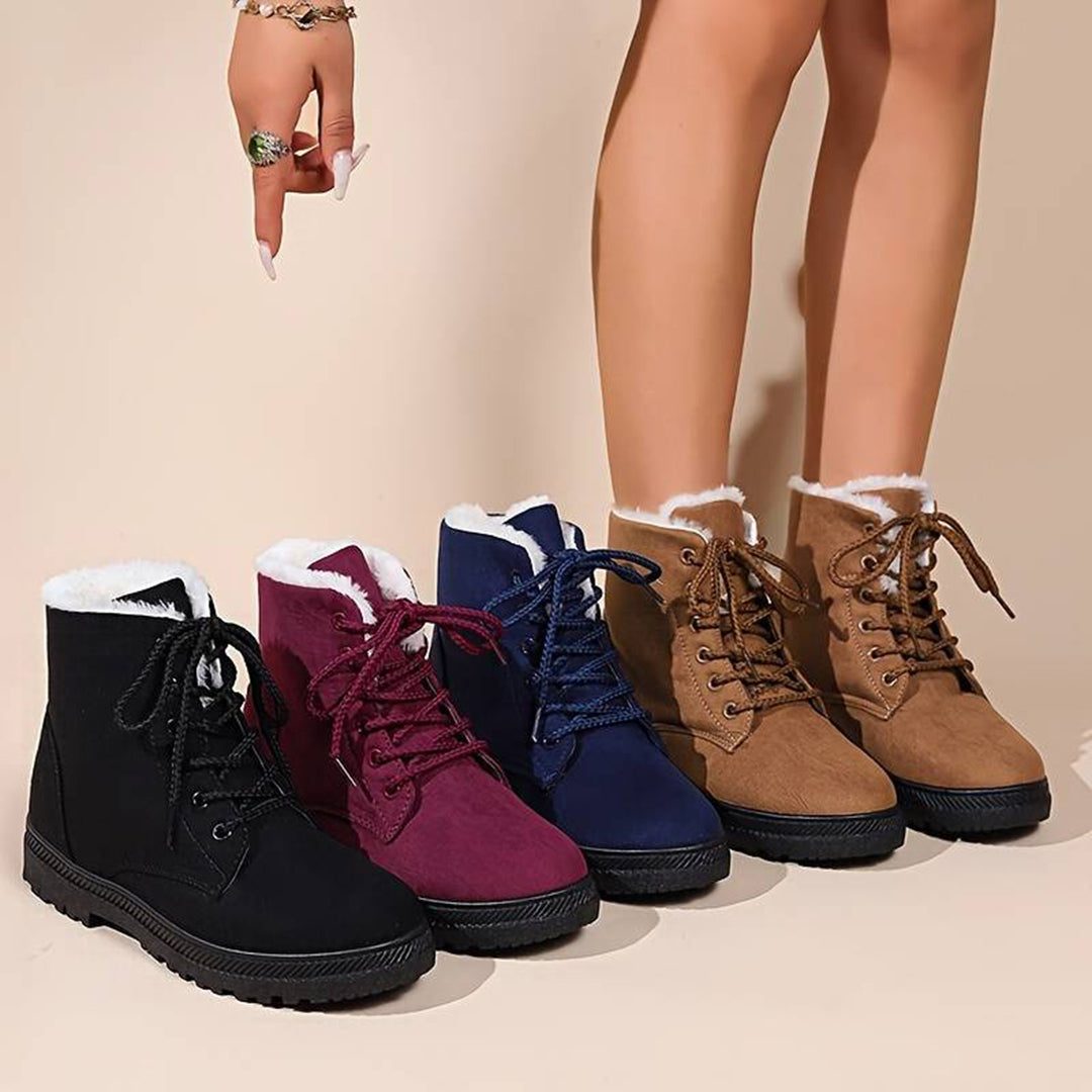 Imogen | Women's Lace-Up Ankle Boots | Faux Fur Trim · Trendzeo
