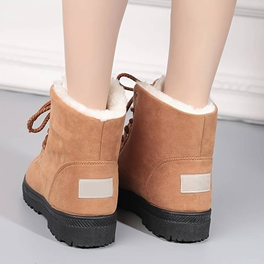 Imogen | Women's Lace-Up Ankle Boots | Faux Fur Trim · Trendzeo