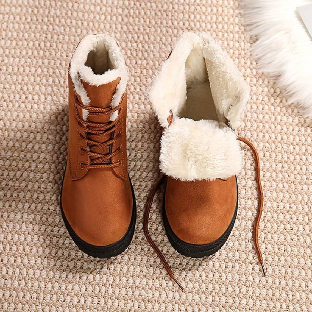 Imogen | Women's Lace-Up Ankle Boots | Faux Fur Trim · Trendzeo
