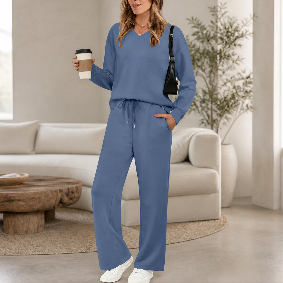 Imogen | Women's V-Neck Loungewear Set | Drawstring Waist · Trendzeo