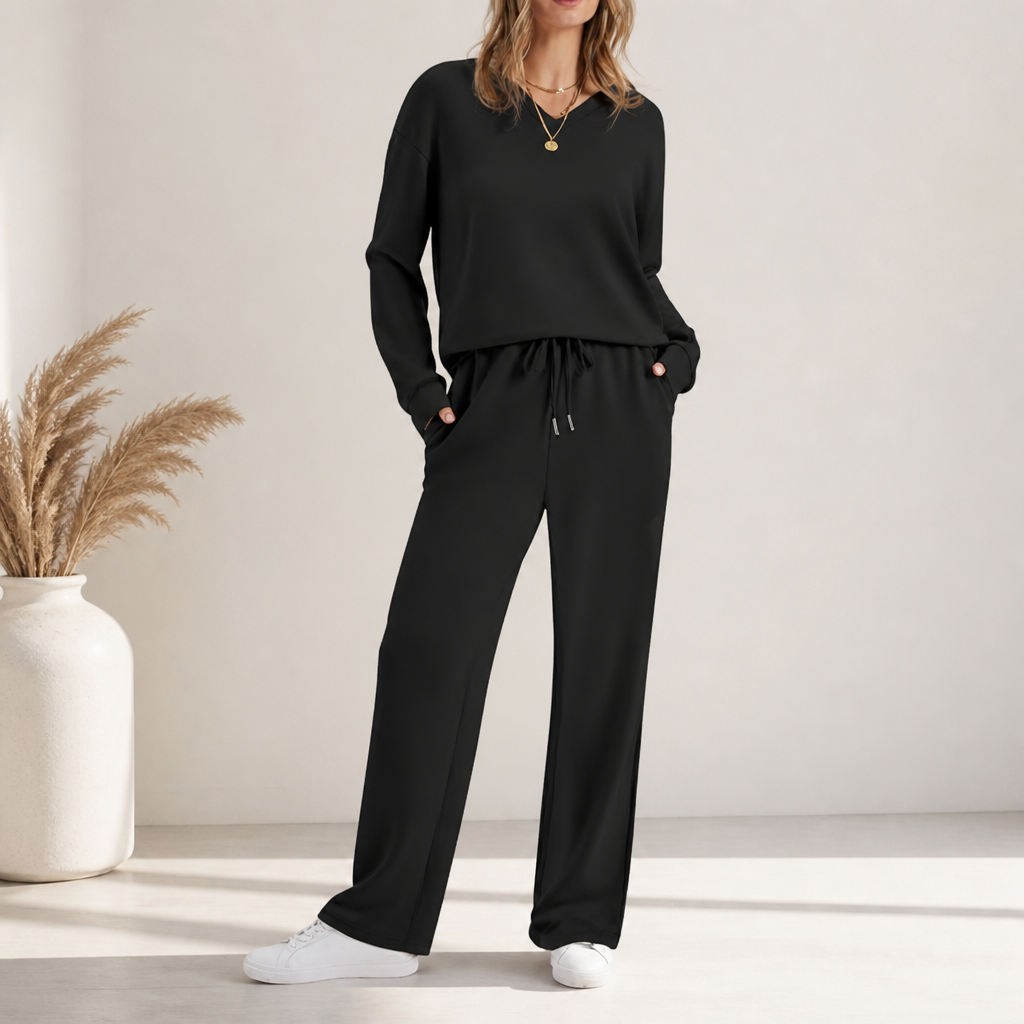 Imogen | Women's V-Neck Loungewear Set | Drawstring Waist · Trendzeo