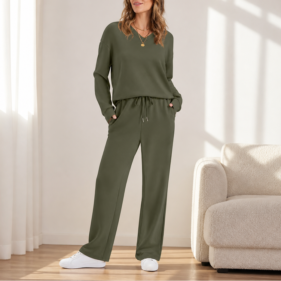 Imogen | Women's V-Neck Loungewear Set | Drawstring Waist · Trendzeo