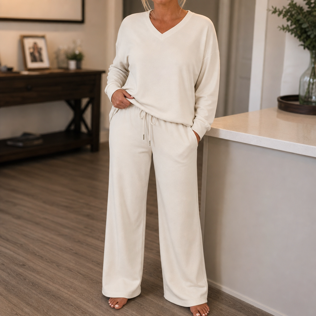 Imogen | Women's V-Neck Loungewear Set | Drawstring Waist · Trendzeo