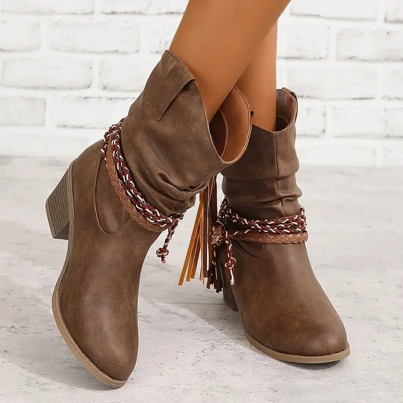 Imogen | Women's Western Ankle Boots | Braided Strap · Trendzeo