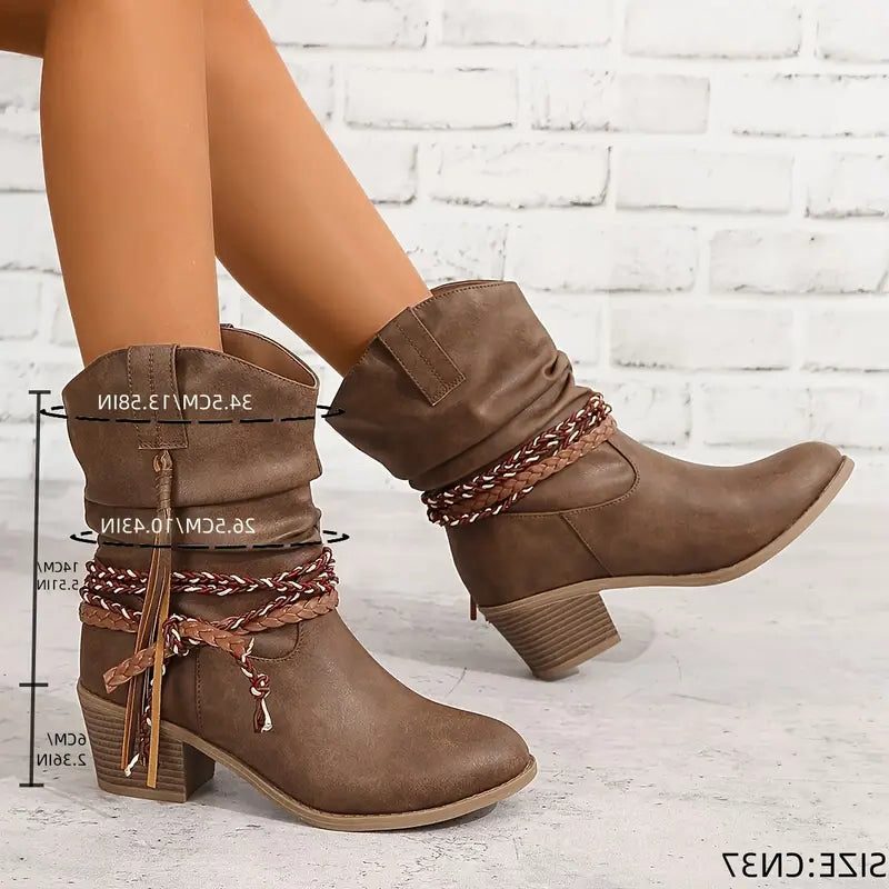 Imogen | Women's Western Ankle Boots | Braided Strap · Trendzeo