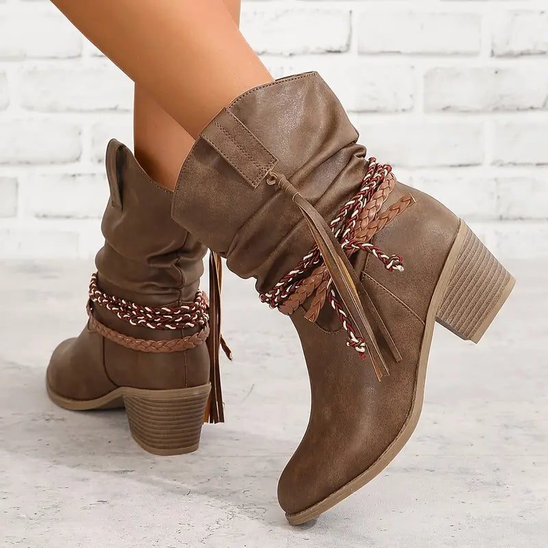 Imogen | Women's Western Ankle Boots | Braided Strap · Trendzeo