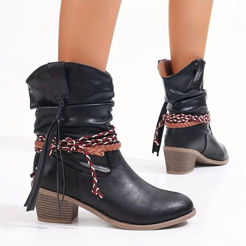 Imogen | Women's Western Ankle Boots | Braided Strap · Trendzeo