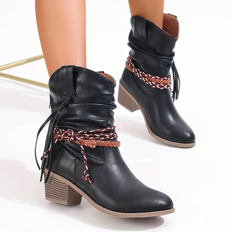 Imogen | Women's Western Ankle Boots | Braided Strap · Trendzeo