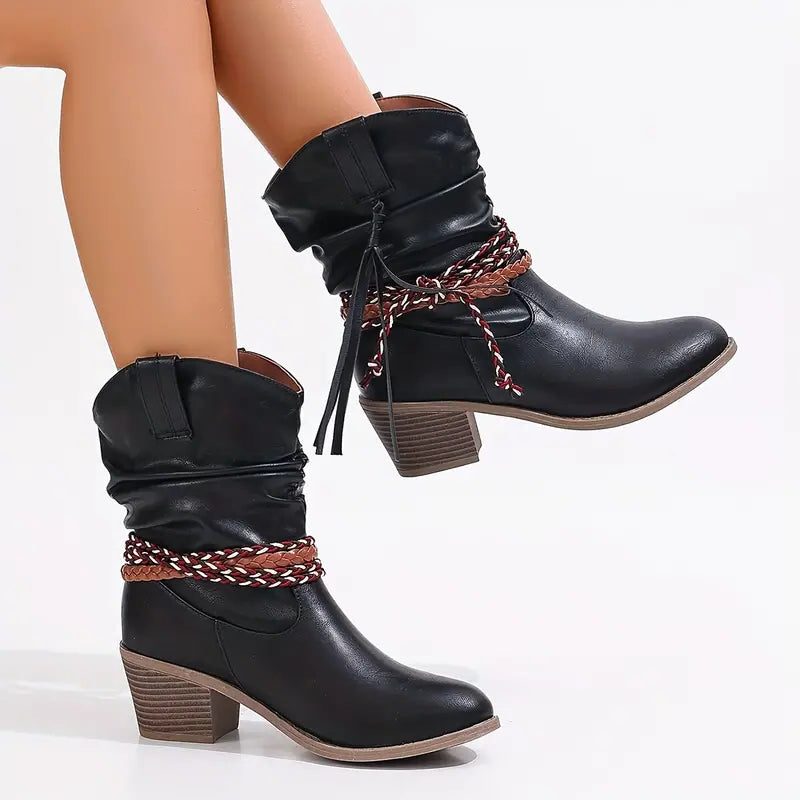 Imogen | Women's Western Ankle Boots | Braided Strap · Trendzeo