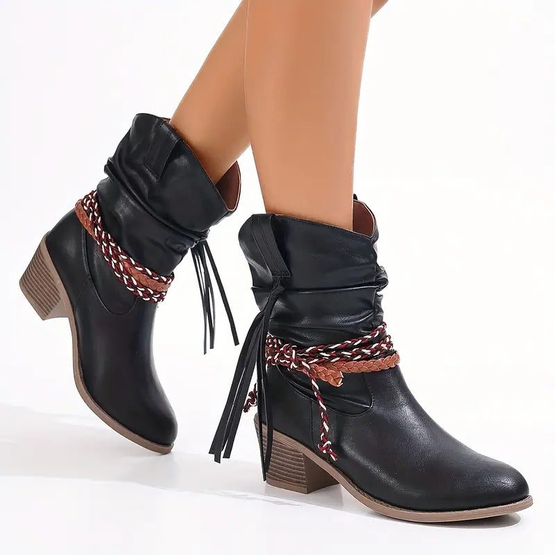 Imogen | Women's Western Ankle Boots | Braided Strap · Trendzeo