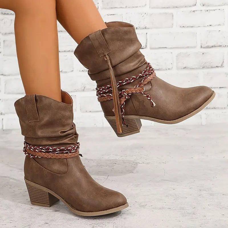 Imogen | Women's Western Ankle Boots | Braided Strap · Trendzeo
