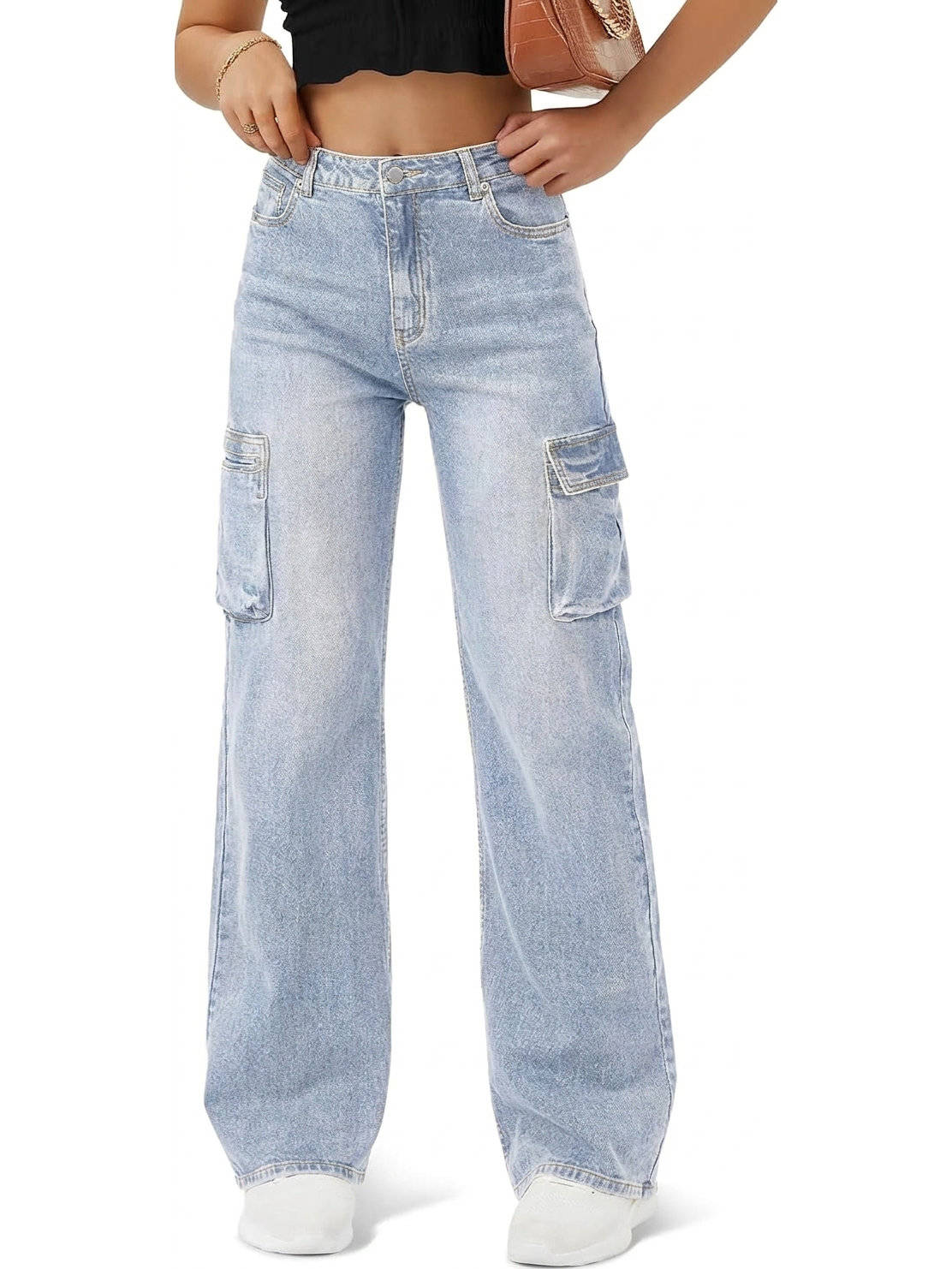 Isla | Women's Wide-Leg Cargo Jeans | Side Pockets · Trendzeo