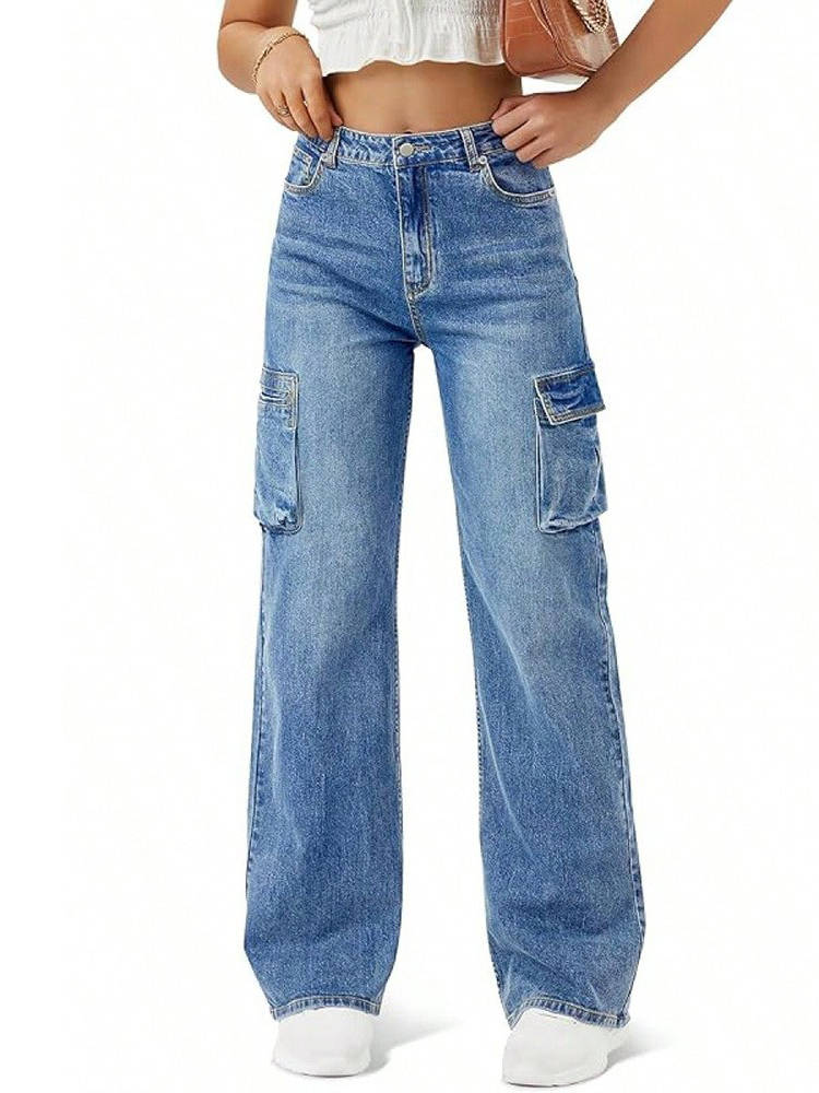 Isla | Women's Wide-Leg Cargo Jeans | Side Pockets · Trendzeo