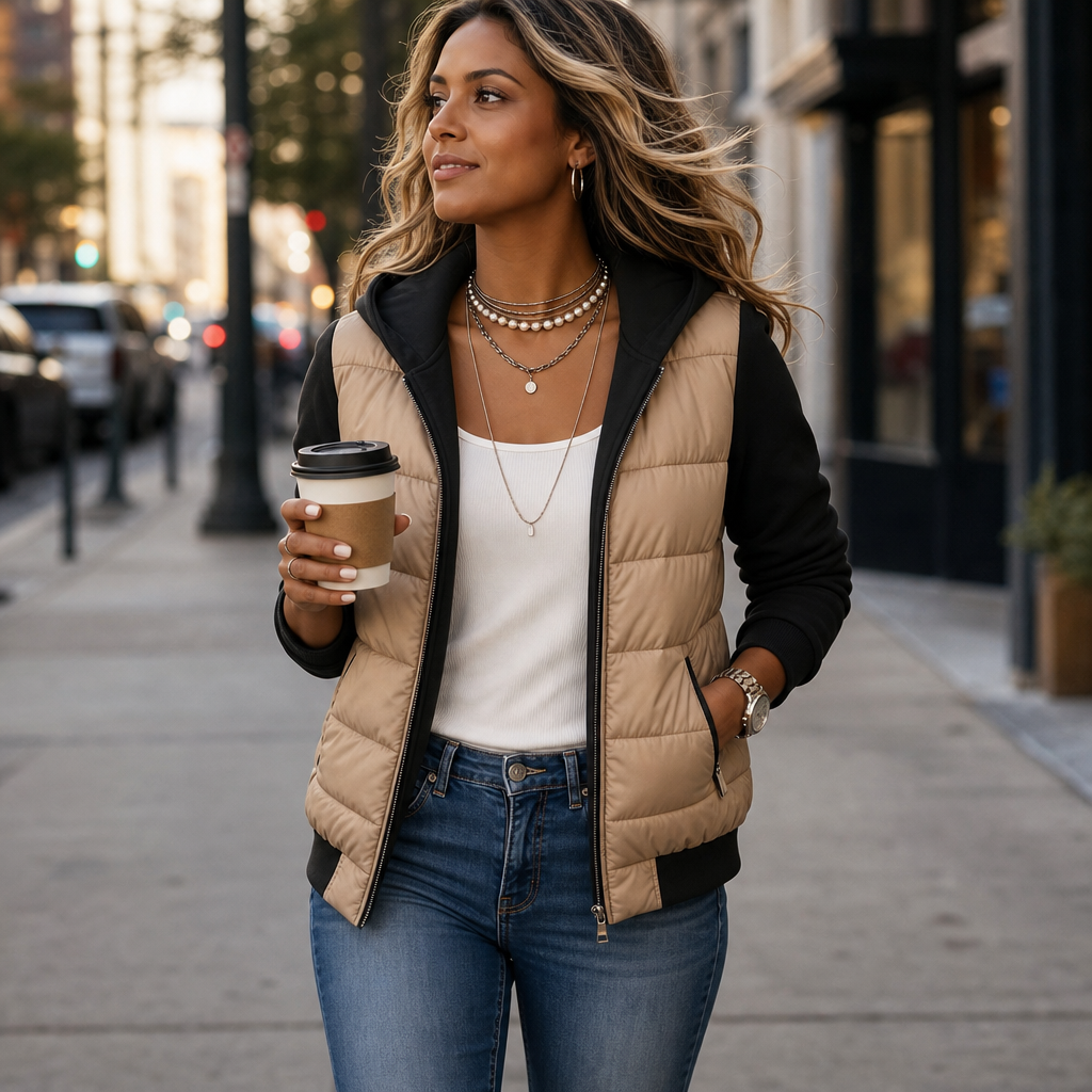Isla | Women's Zip-Up Hooded Puffer Jacket | Front Pockets · Trendzeo