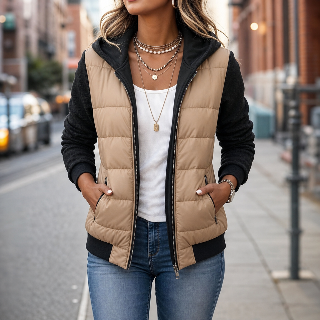Isla | Women's Zip-Up Hooded Puffer Jacket | Front Pockets · Trendzeo