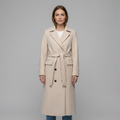 Amelia | Women’s Belted Longline Coat | Button Front Notched Collar-Trendzeo