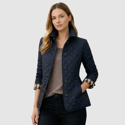 Charlotte | Women’s Diamond Quilted Jacket | Button Front High Collar-Trendzeo