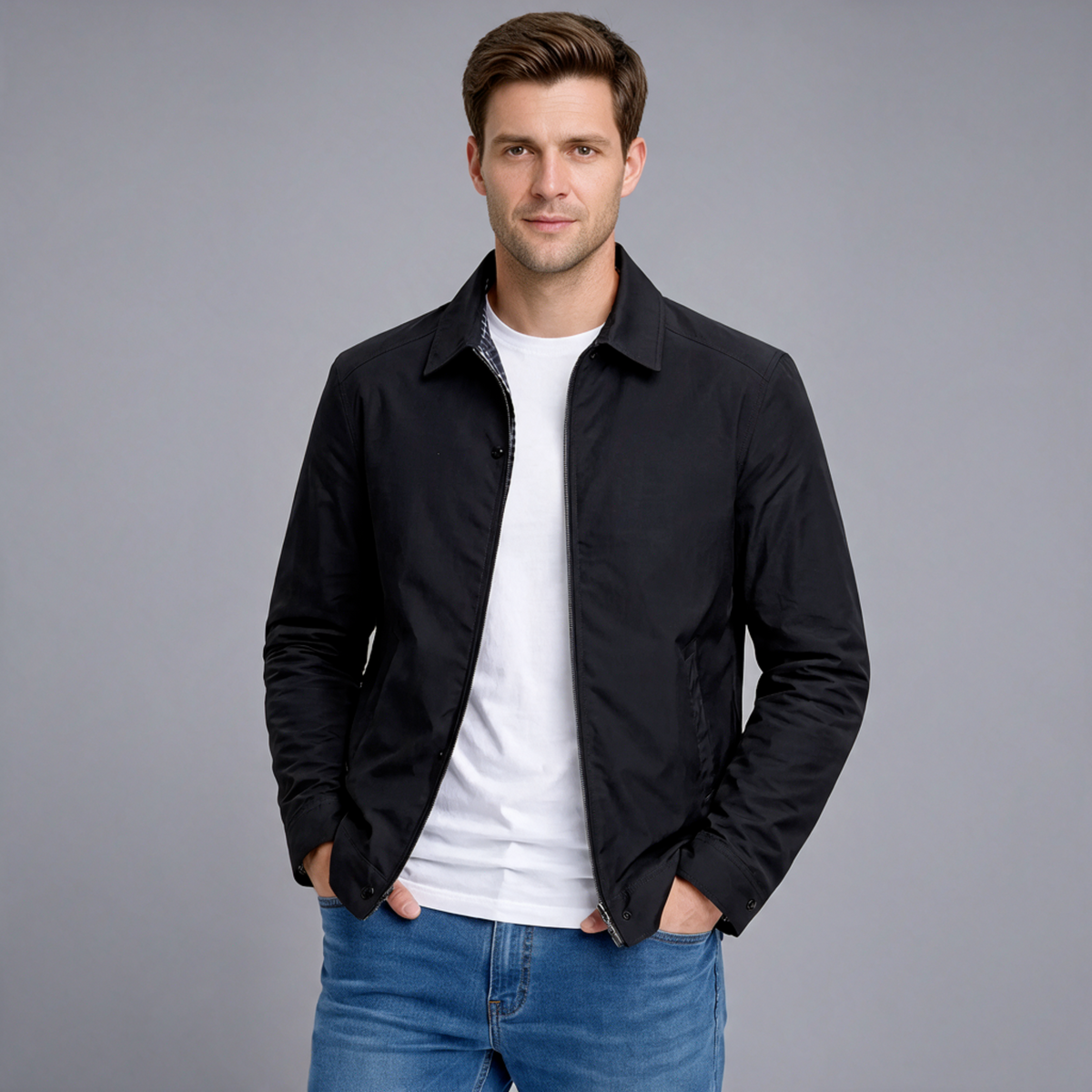 Daniel | Men’s Harrington Jacket | Zip Front Point Collar-Trendzeo
