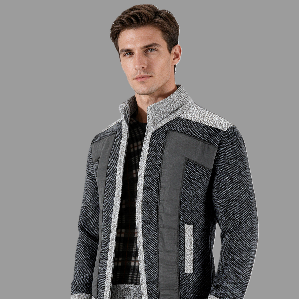 George | Men’s Panelled Zip Jacket | High Collar Long Sleeves-Trendzeo