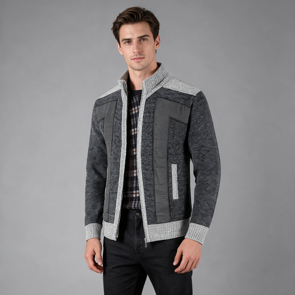 George | Men’s Panelled Zip Jacket | High Collar Long Sleeves-Trendzeo