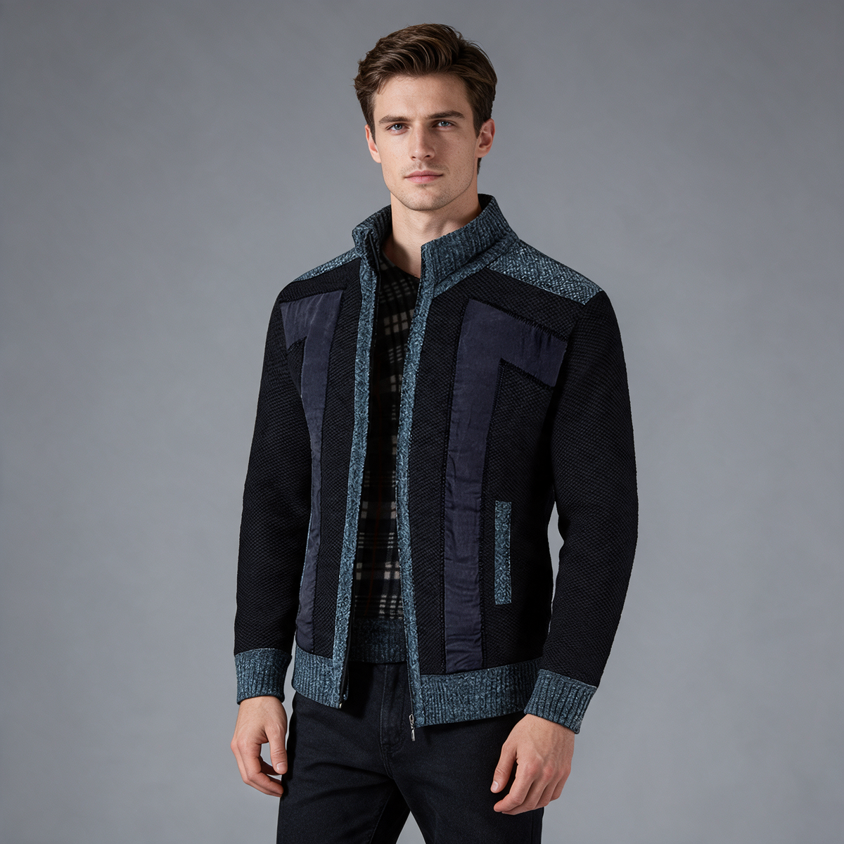 George | Men’s Panelled Zip Jacket | High Collar Long Sleeves-Trendzeo