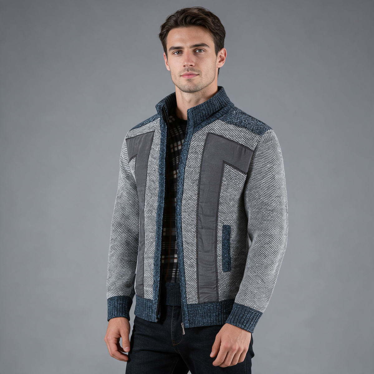 George | Men’s Panelled Zip Jacket | High Collar Long Sleeves-Trendzeo