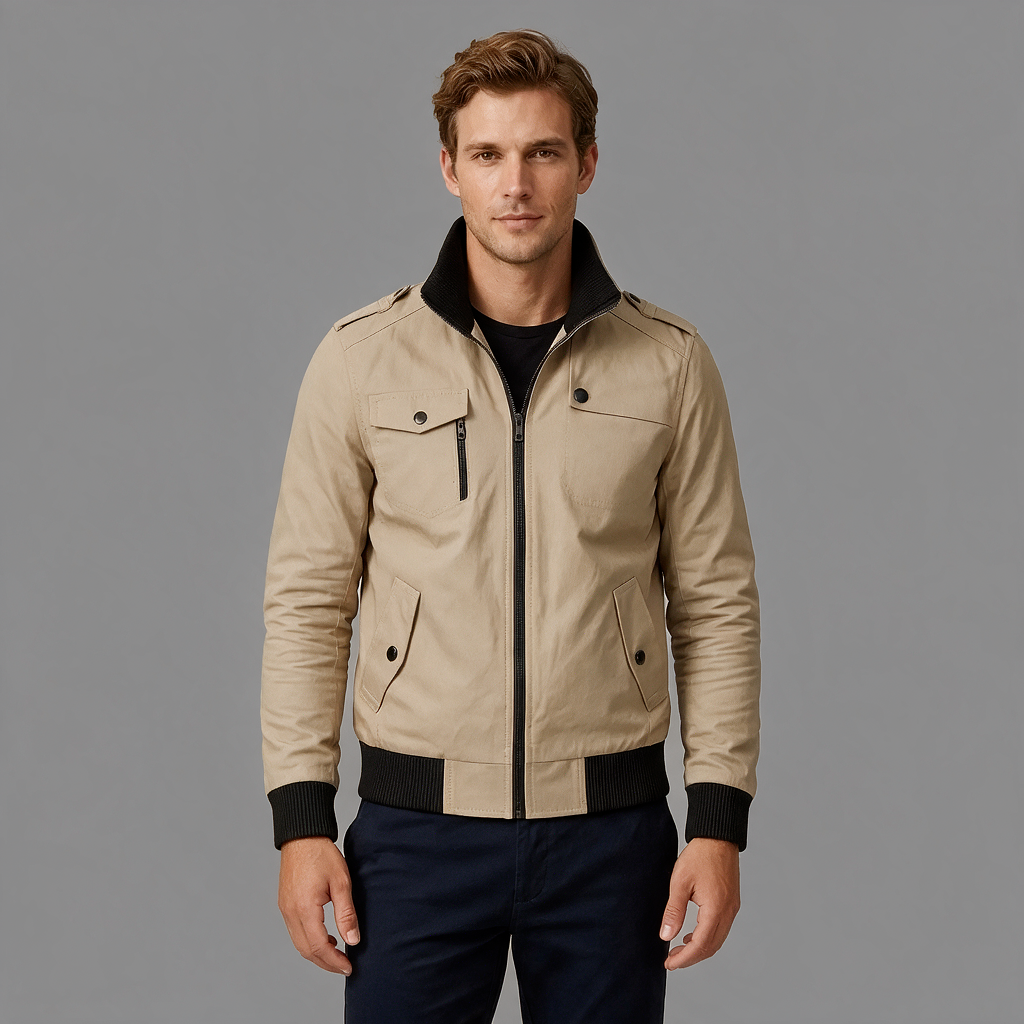 James | Men’s Utility Jacket | Zip Front High Collar Casual Wear-Trendzeo