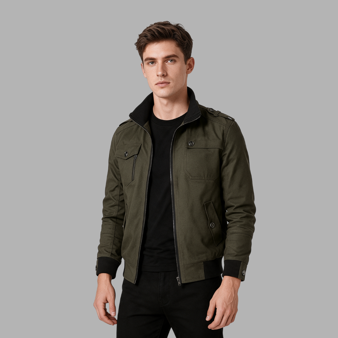 James | Men’s Utility Jacket | Zip Front High Collar Casual Wear-Trendzeo