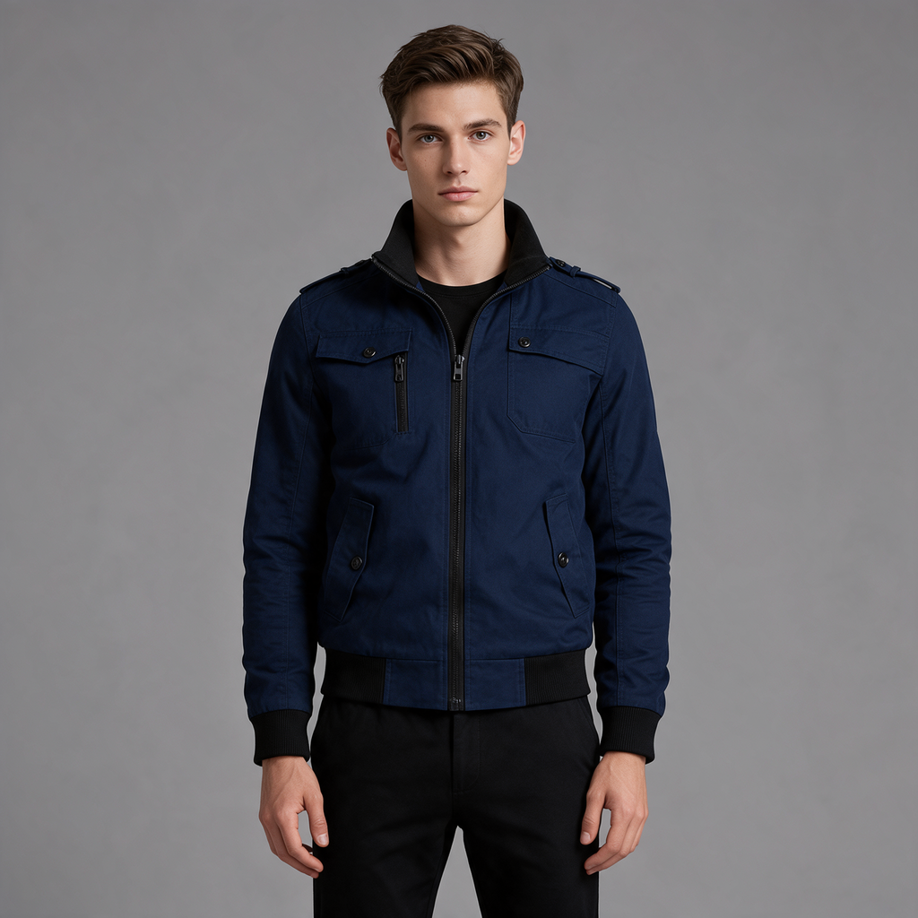 James | Men’s Utility Jacket | Zip Front High Collar Casual Wear-Trendzeo