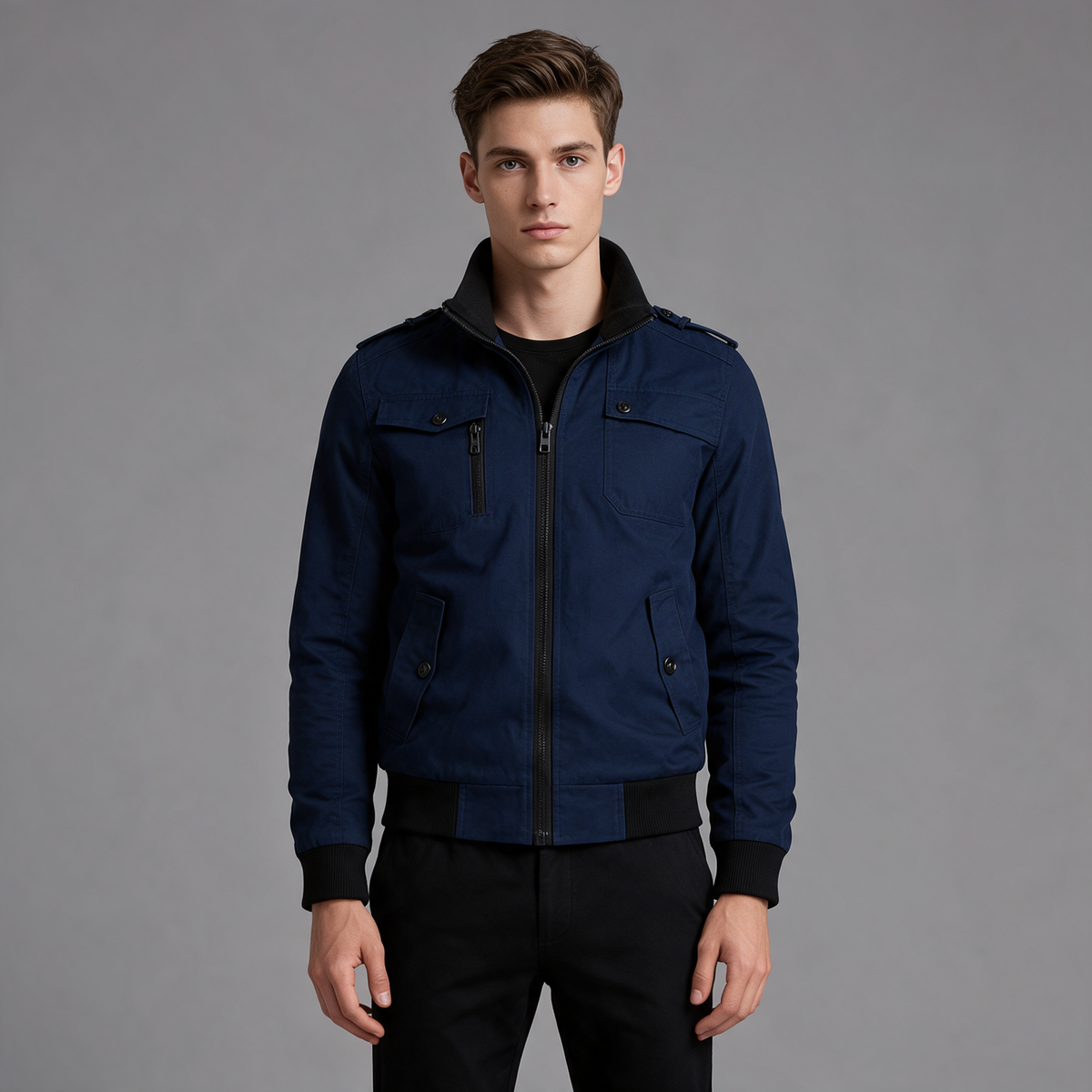 James | Men’s Utility Jacket | Zip Front High Collar Casual Wear-Trendzeo