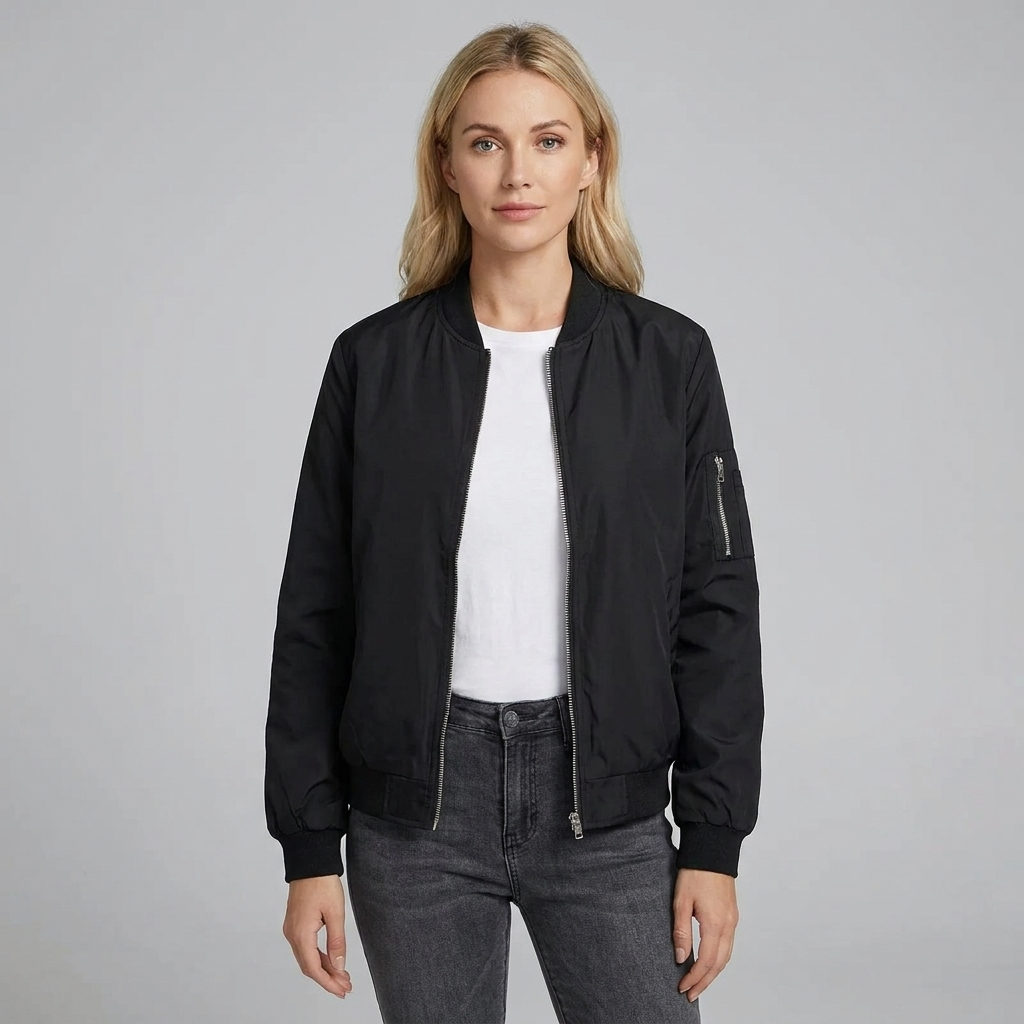Olivia | Women’s Bomber Jacket | Zip Front Ribbed Trim-Trendzeo