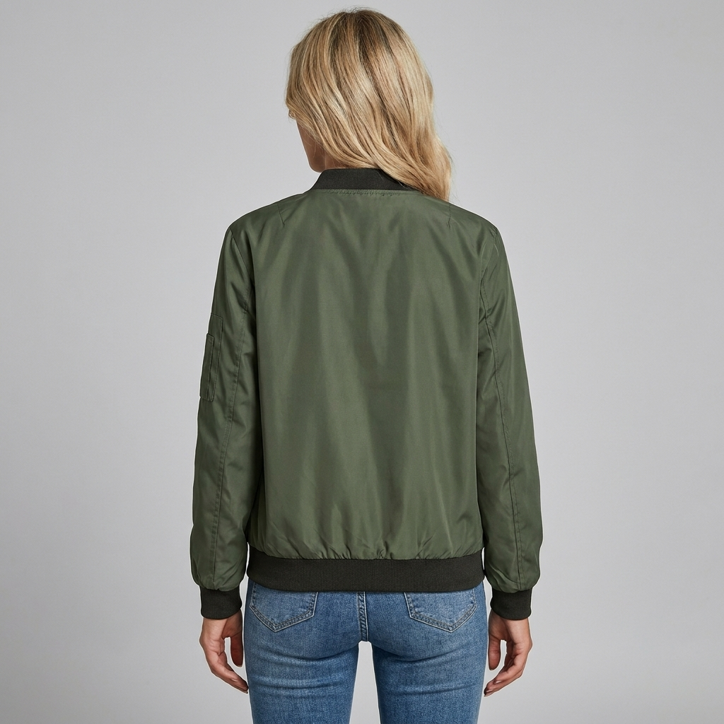 Olivia | Women’s Bomber Jacket | Zip Front Ribbed Trim-Trendzeo