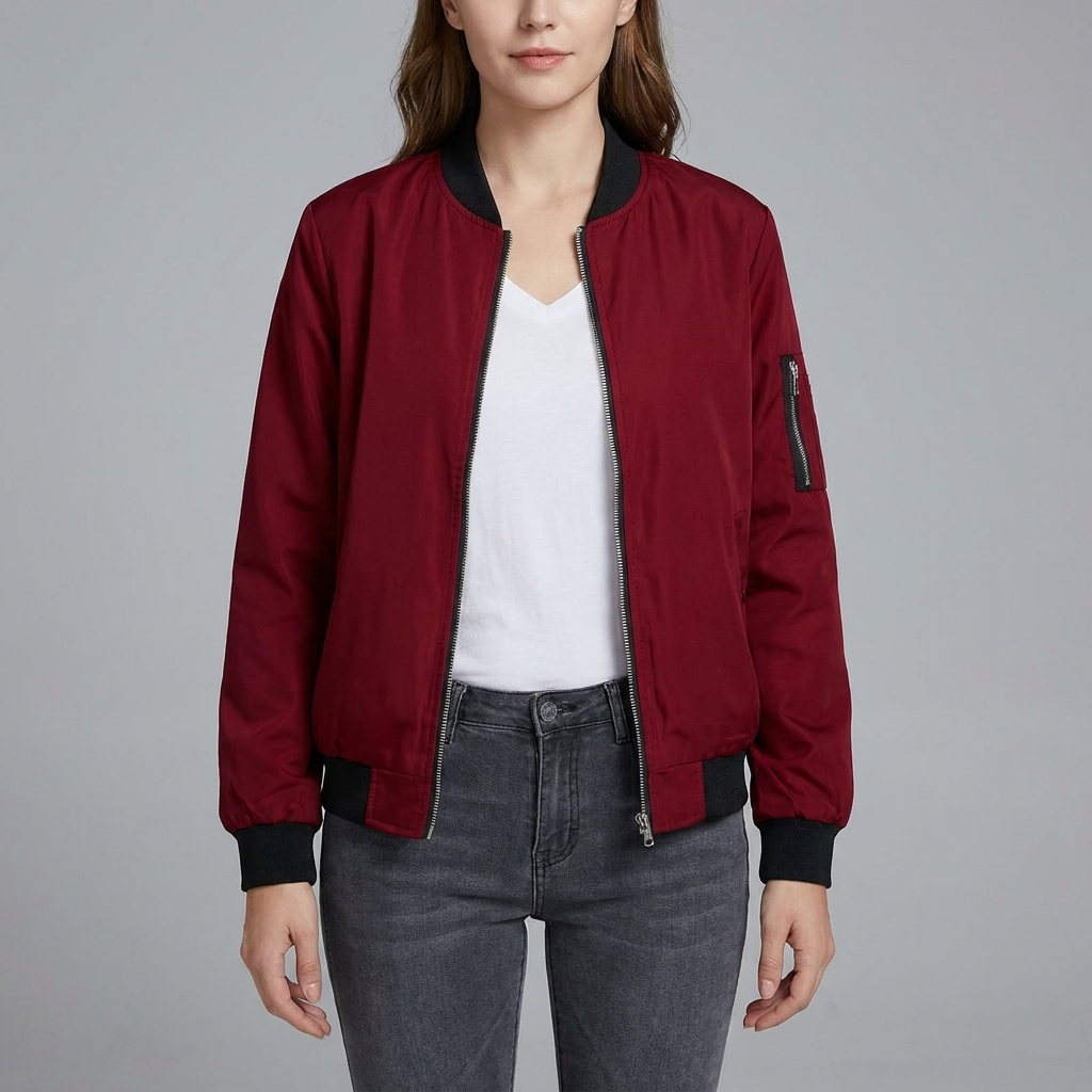 Olivia | Women’s Bomber Jacket | Zip Front Ribbed Trim-Trendzeo